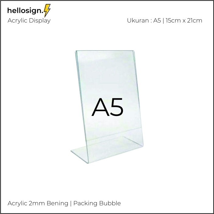 

Akrilik Display A5 | Tempat Brosur A5 | Acrylic Tent Card Holder Type L