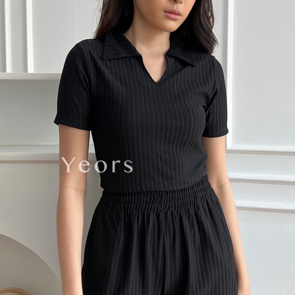 Yeors - Rib Knit Sierra Top (hanya atasan) - Kaos Murah Berkualitas Rib Knit Premium - Korean Knitwear - Loungewear - Crop Top - Kaos Kerah Perempuan Murah Berkualitas - Polo Top - Sportwear Golf Top