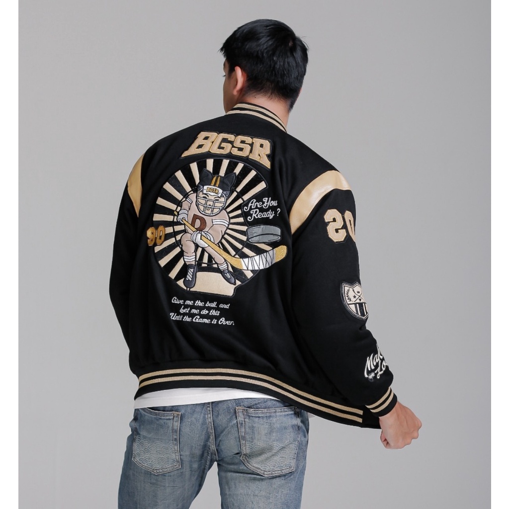 BGSR Varsity Jacket Rabbit Black Jaket Baseball