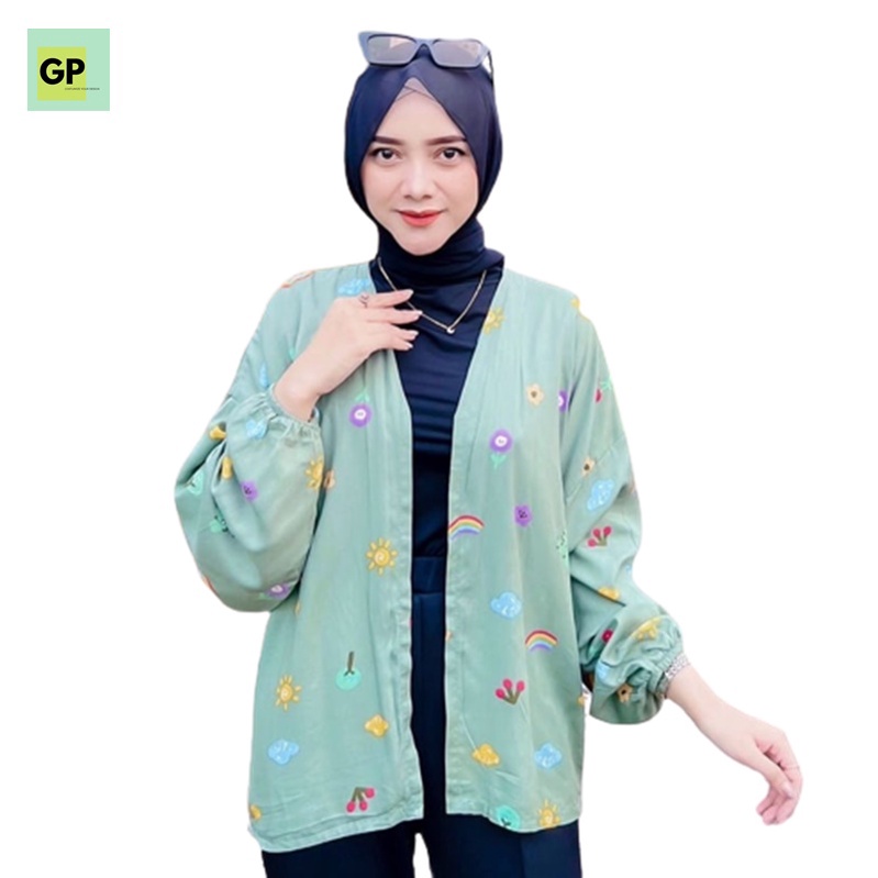 𝐊𝐈𝐑𝐀𝐍𝐈 Kiyowo Outer Kardigan Wanita Jumbo Lengan Balon Korean Look Rayon Premium