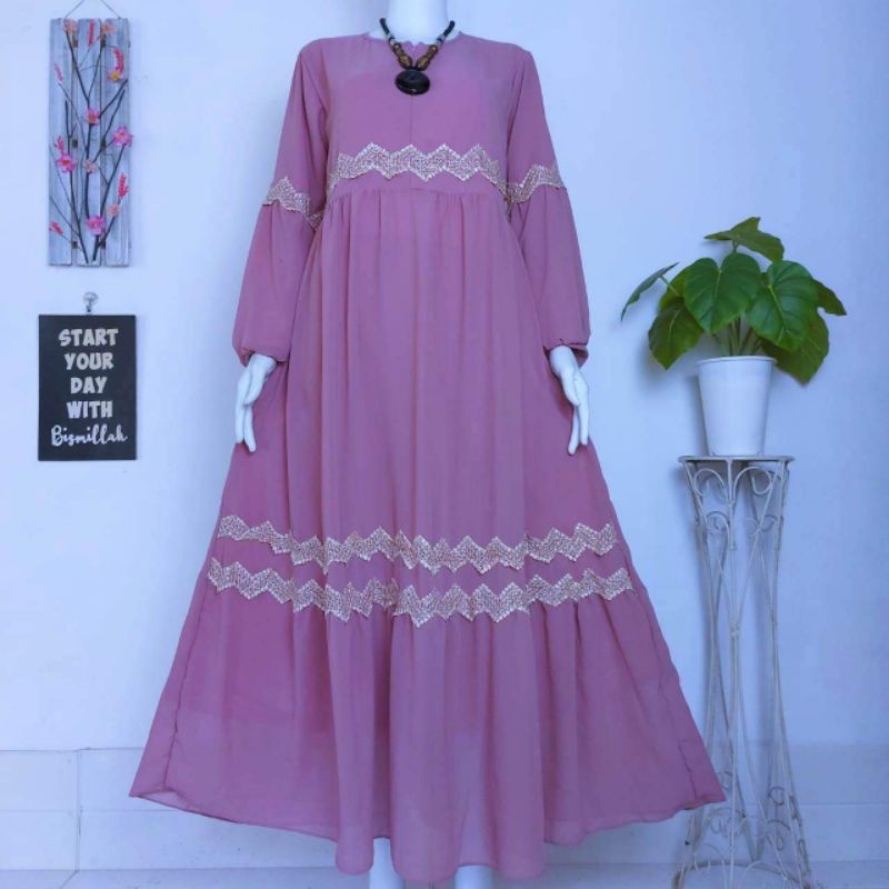 GAMIS CERUTY BABYDOLL UMPAK RENDA TERBARU DRESS DEWASA LEBARAN KEKINIAN