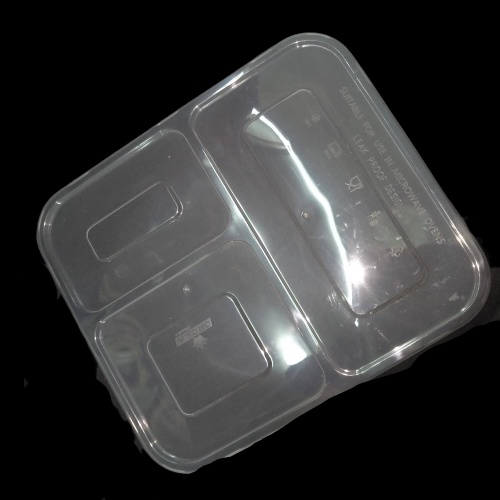 [5pcs] Lunch Box Plastik Sekat 3 Sunpack Hitam dan Trasparan | Thinwall Lunch Box Sekat 3