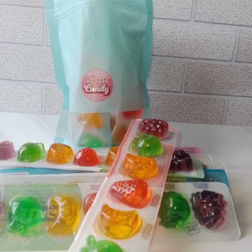 Permen jelly agar , permen yakuat , bentuk cup , isi 8 ,bermacam-macam bentuk