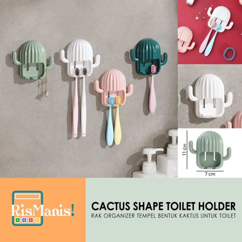 CACTUS SHAPE TOILET HOLDER - Rak Tempel Dinding Bentuk Kaktus Lucu Dispenser Tempat Gantungan Sikat Gigi Hook Alat Mandi Storage Gantung Tembok Wastafel Hanger Gelang Karet Ikat Rambut