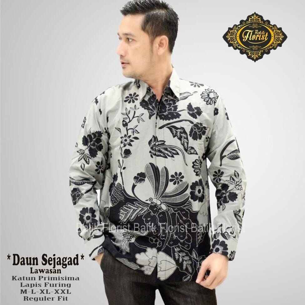 Kemeja batik warna abu terbaru bahan katun halus premium solo full furing / kemeja batik warna grey lengan panjang / baju batik pria terbaru 2023 warna abu abu / kemeja batik cowok mewah lengan panjang / hem batik warna abu terbaru DAUN SEJAGAD