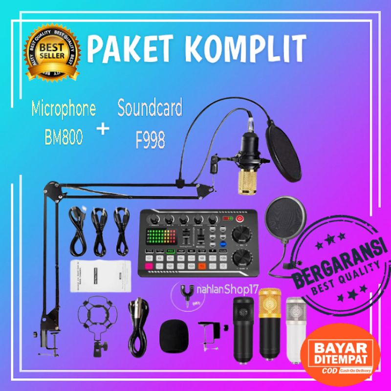 PAKET LENGKAP SOUNDCARD F998 CONDENSER MIC MICROPHONE BM800