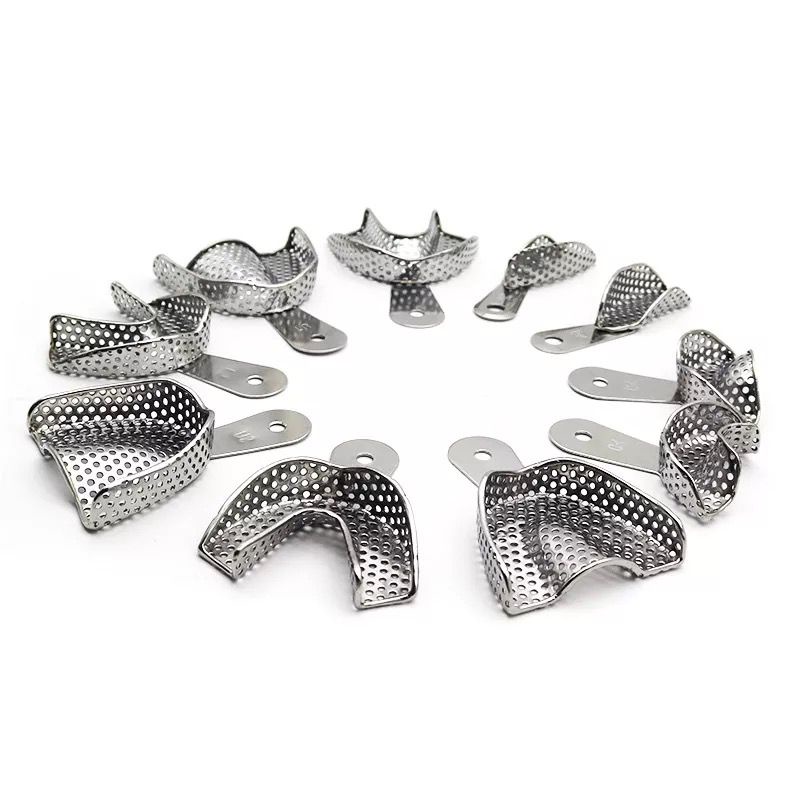 Sendok cetak gigi HIGH QUALITY rahang atas bawah S M L stainless steel besi metal partial impression tray ALICE DENTAL sendok cetak sebagian anterior posterior