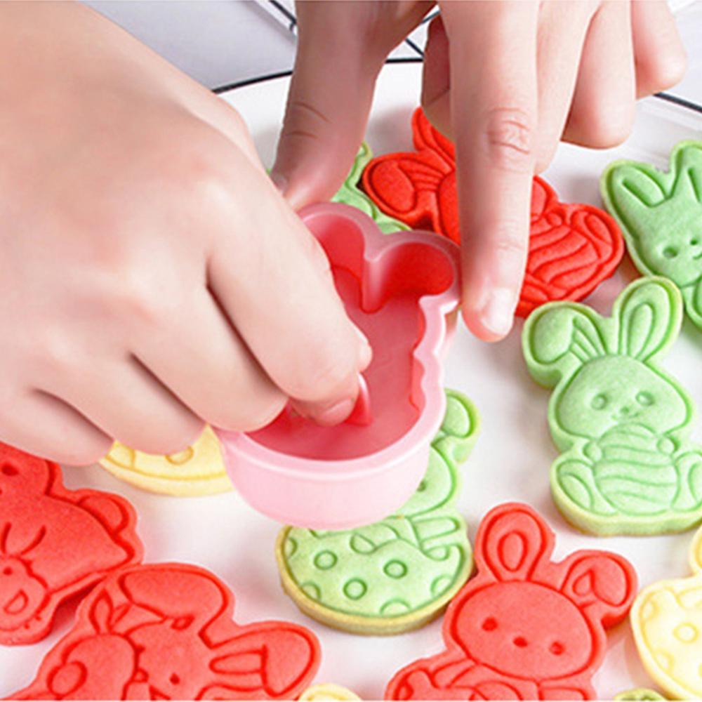 Solighter 6Pcs/Set Easter Cookies Cutter Plunger Kartun Kelinci Ayam Dekorasi Paskah