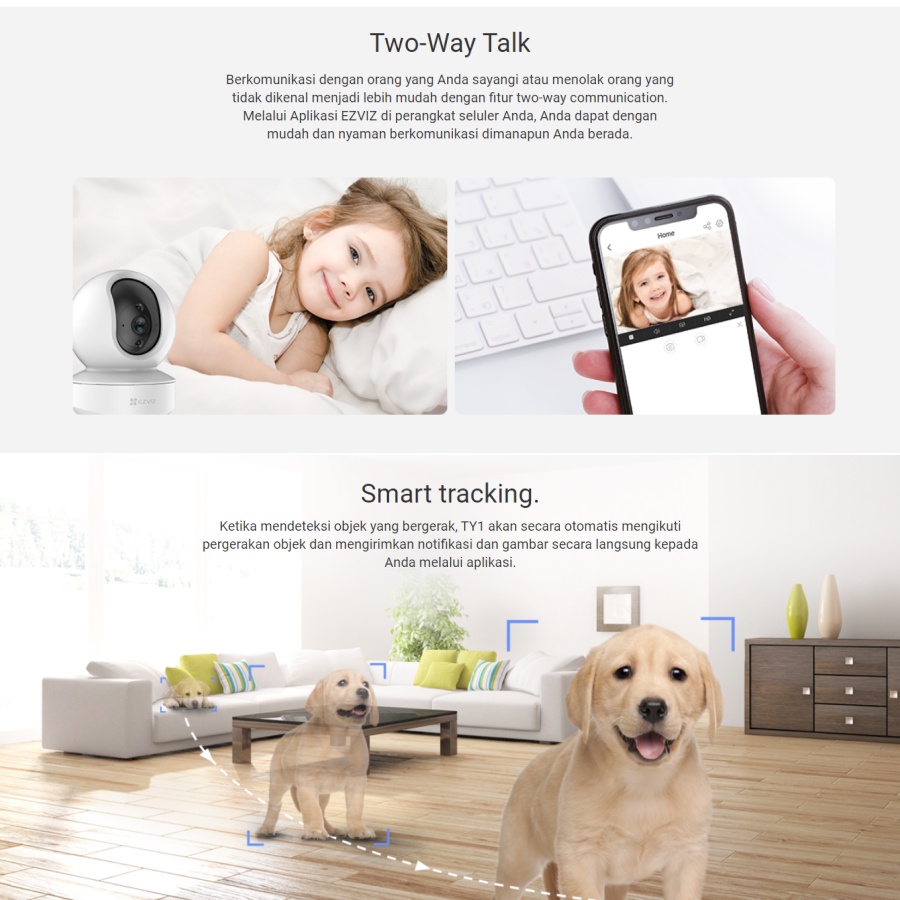 EZVIZ TY1 2MP Smart IP Camera Indoor CCTV Camera Wifi Full HD 1080p 360 Resmi Original Not C6N