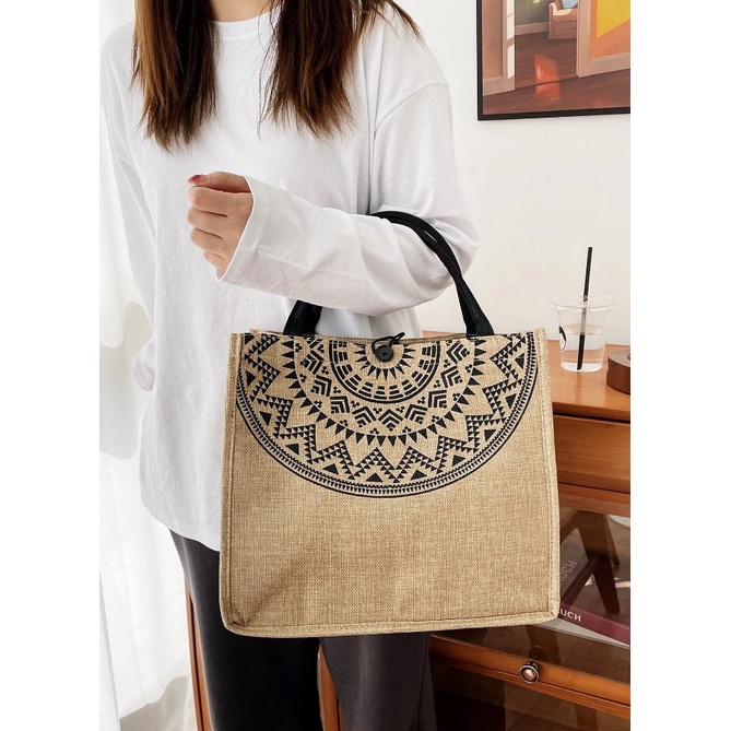 [SHEIN] Geo Graphic Large Capacity Tote Bag With Inner Pouch