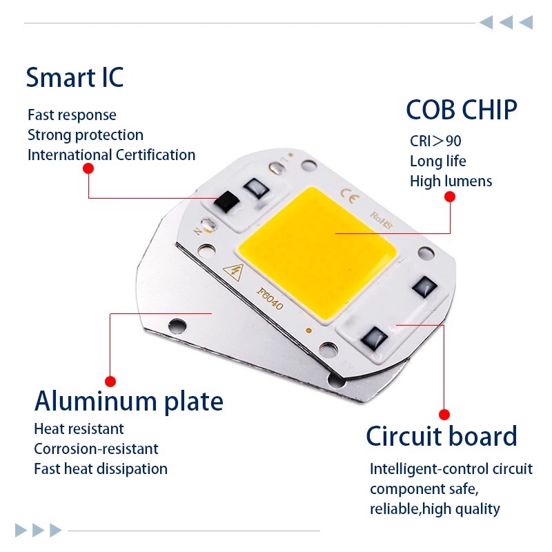 LED COB 50 W AC220V Lampu dengan SMART IC Driver Lampu Sorot warna putih Lampu LED