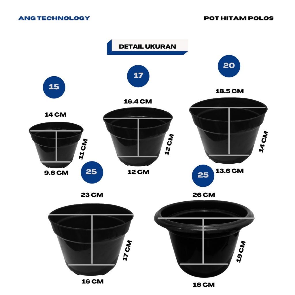 Pot Bunga ANG Hitam 17 cm Termurah se-Indonesia