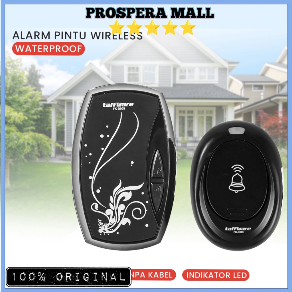[PRO] Bel Pintu Rumah Tanpa Kabel Alarm Pintu Wireless Waterproof dengan EU Plug