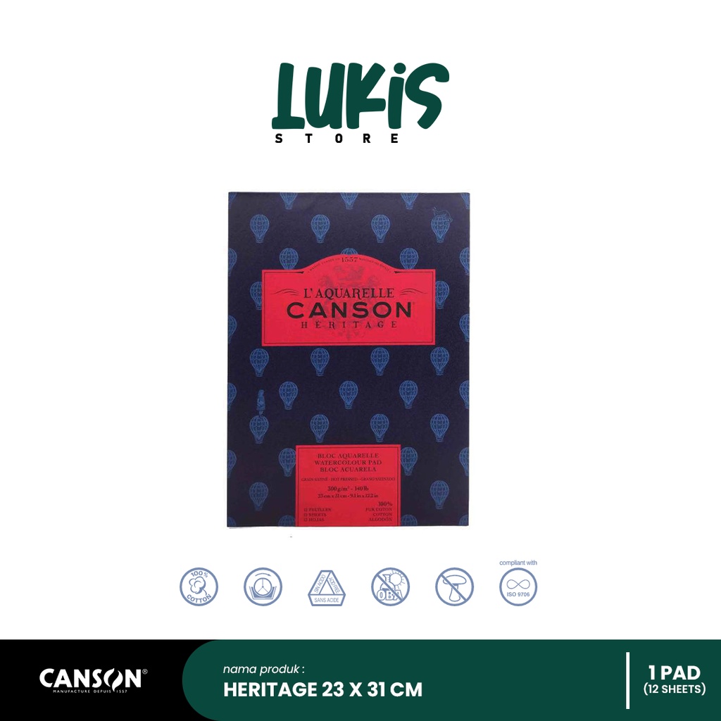 

Kertas Cat Air CANSON HERITAGE Watercolor 300G | Hot Pressed | Ukuran 23 x 31 cm | 12 Sheets | 100720018