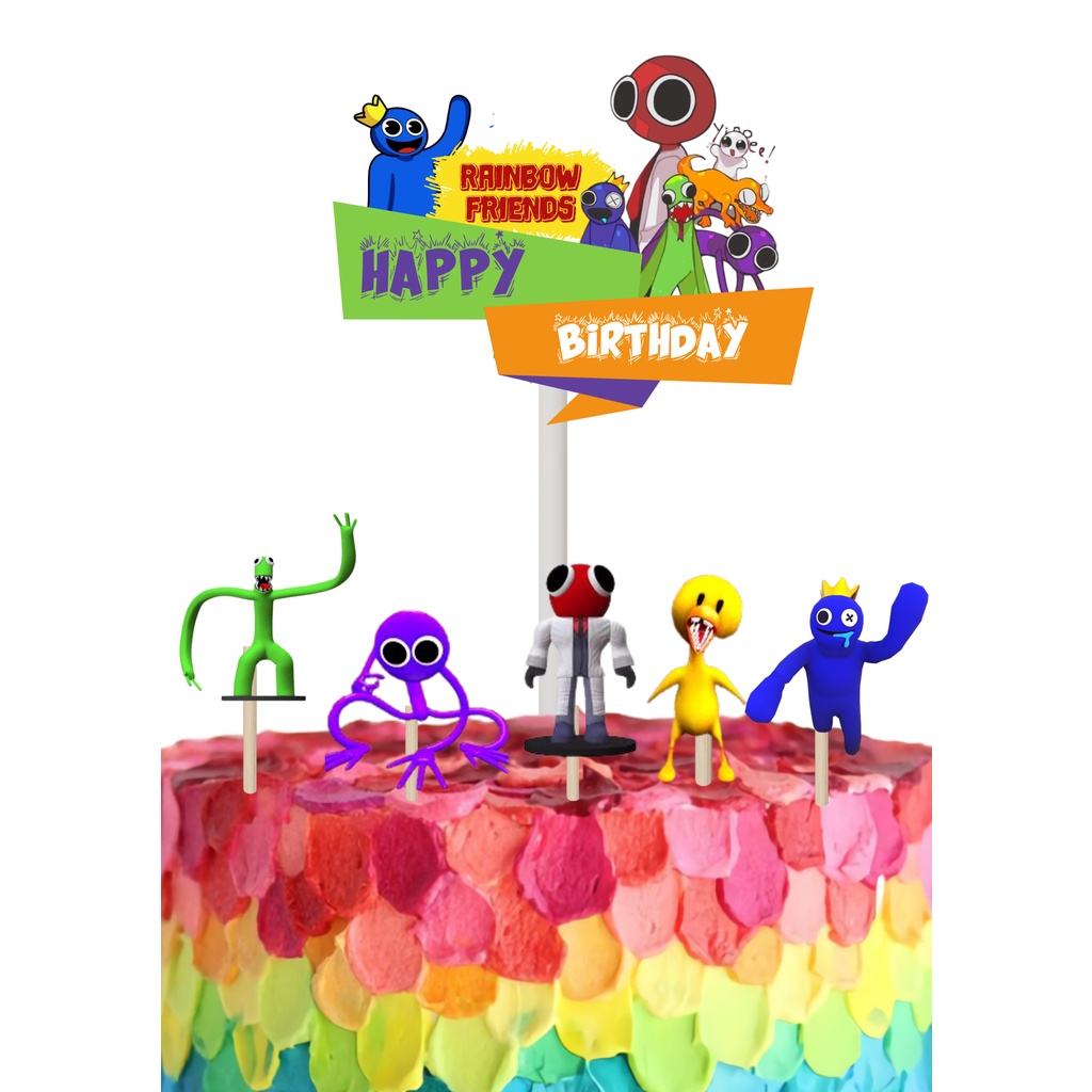 topper cake rainbow friends / hiasan kue happy birthday