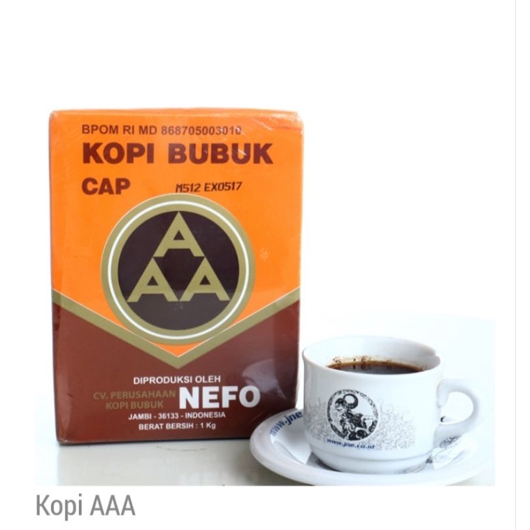 

KOPI MURNI BUBUK HITAM EXCELSA NIKMAT ASLI CAP AAA NEFO JAMBI 1000 GR. KOPI BUBUK ARABIKA CAP NEFO AAA KHAS JAMBI 1000 GR. KOPI AAA TIN 1000 GR , KOPI AAA/KOPI JAMBI 1000 GR, KOPI BUBUK HITAM JAMBI, KOPI AAA BOX/KOTAK 1000 GR