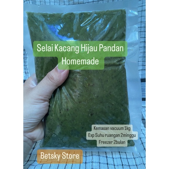 

Selai Kacang Hijau Pandan Homemade isian roti/bakpao/onde-onde/Mooncake kemasan vacuum 1kg