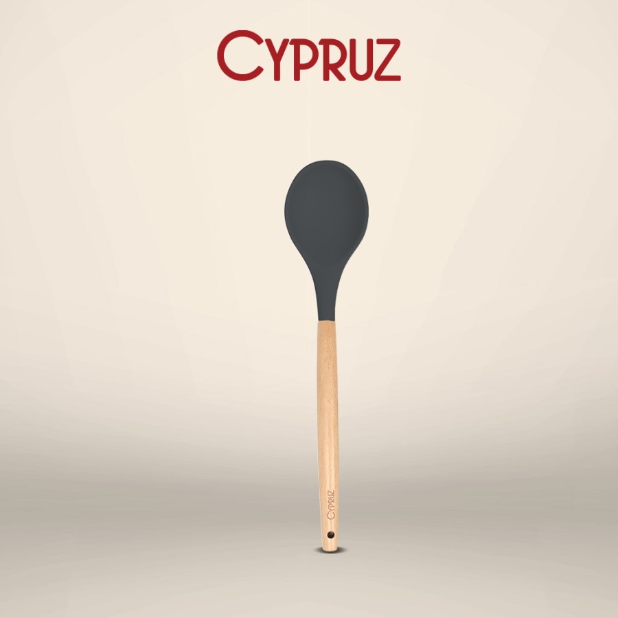 Cypruz AM-0933 Kitchen Tool Silicone Sendok Serving Bulat Gagang Kayu