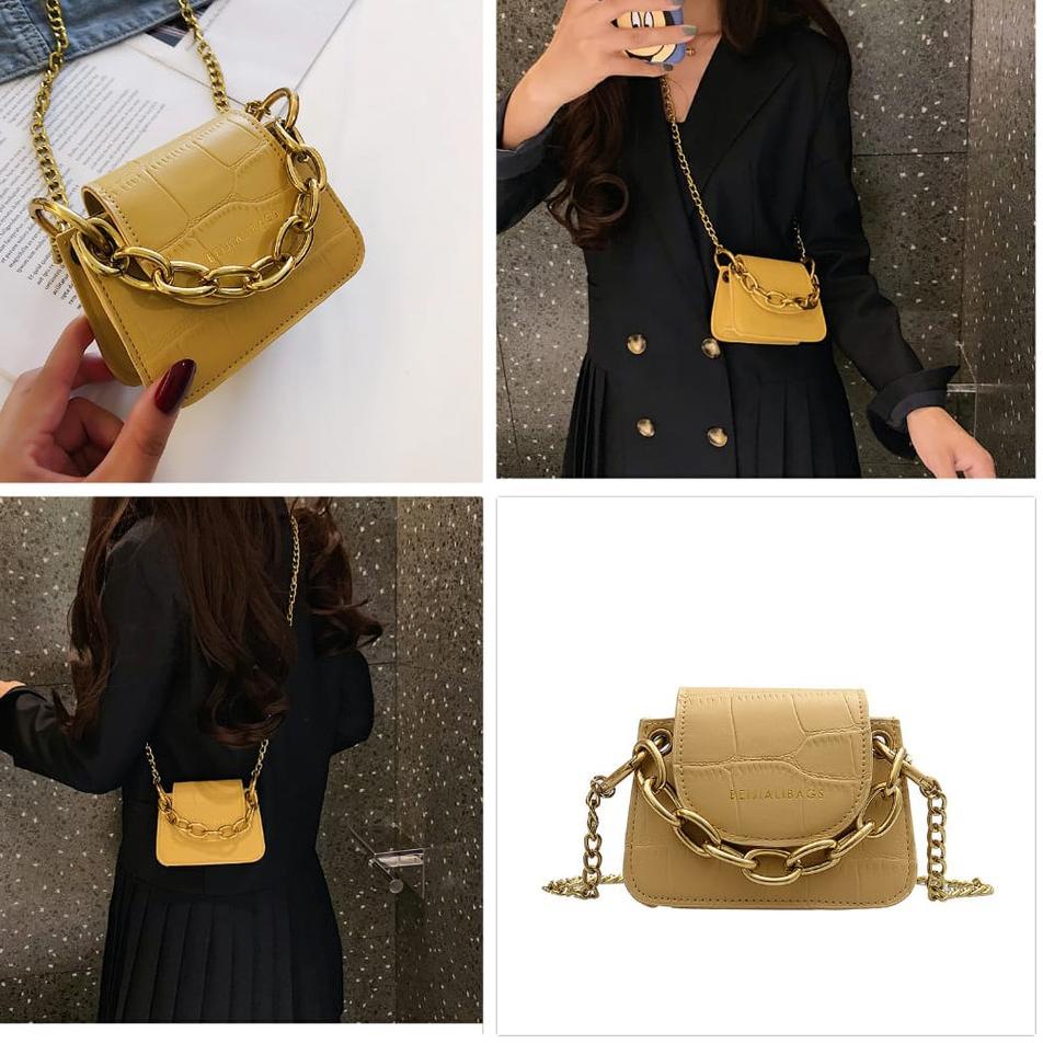 PALING BAGUS TAS WANITA KECIL RANTAI KULIT THALE SELEMPANG PESTA GOLD IMPORT MURAH KOREA KEKINIAN FA