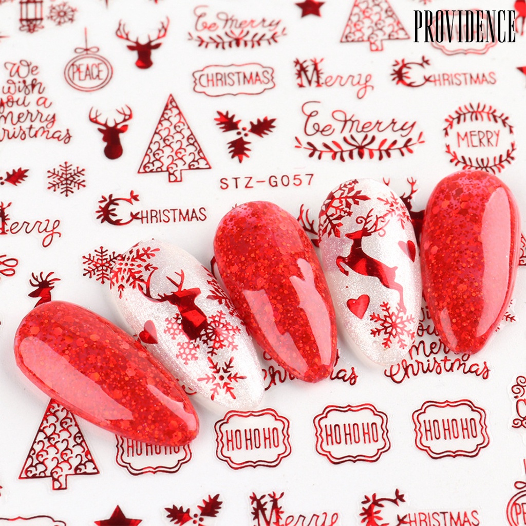 Ins Stiker Kuku Motif Rusa / snowflake / snowman / Pohon Natal Gaya vintage Warna Merah