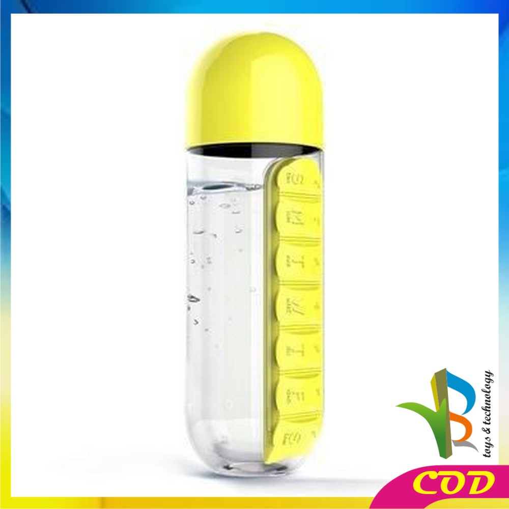 RB-C313 Botol Minum 2 IN 1 Botol Air Minum 600ML + Kotak Obat Harian / Botol Minum Obat / Bottle Water Tumbler Outdoor