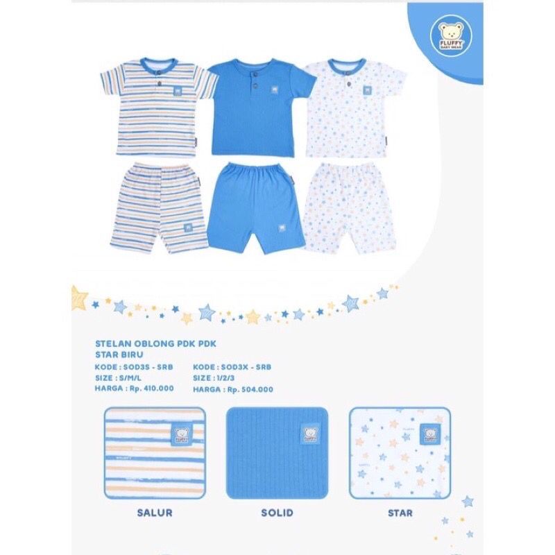 Baju bayi dan anak baju pendek celana pendek Fluffy Baby/ Setelan oblong Fluffy SML