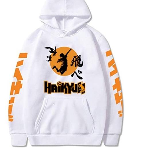 jaket sweater hoodie haikyuu karasuno logo - Putih, Allsize anak