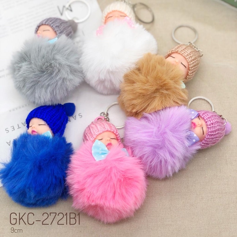 GANTUNGAN KUNCI BAYI TIDUR BULU POM / GANCI KARAKTER ANAK LUCU