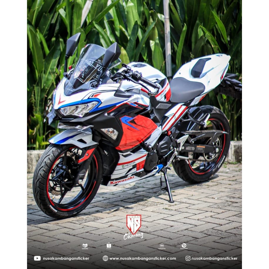 STIKER DECAL SEPEDA MOTOR KAWASAKI NINJA 250 FI ALL NEW FULL BODY PUTIH MERAH GRAFIS RACING TEAM STI