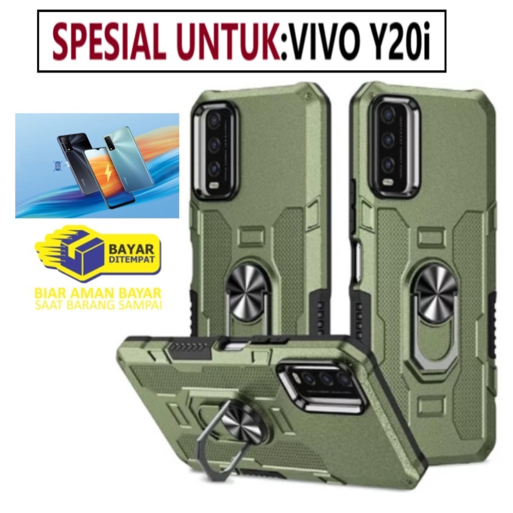 Case Armour VIVO Y20i Iring Cincin Magnetic Kesing Hp Protect kamera Premium Hard Case Standing Robot Pelindung Kamera