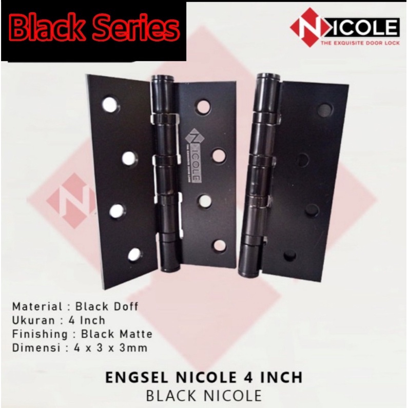 Engsel 4 Inch Hitam Nicole Stainless Kodai Black Hitam Tebal Murah engsel 4 inc hitam stanlis tebal engsel pintu engsel jendela promo engsel stanlis kunci engsel