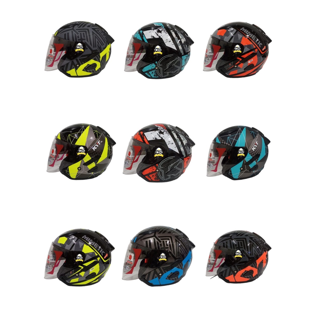 (TERBARU) HELM KYT GALAXY SLIDE FLAT R MOTIF HELM HALF FACE DOUBLE VISOR ORIGINAL SNI DOT