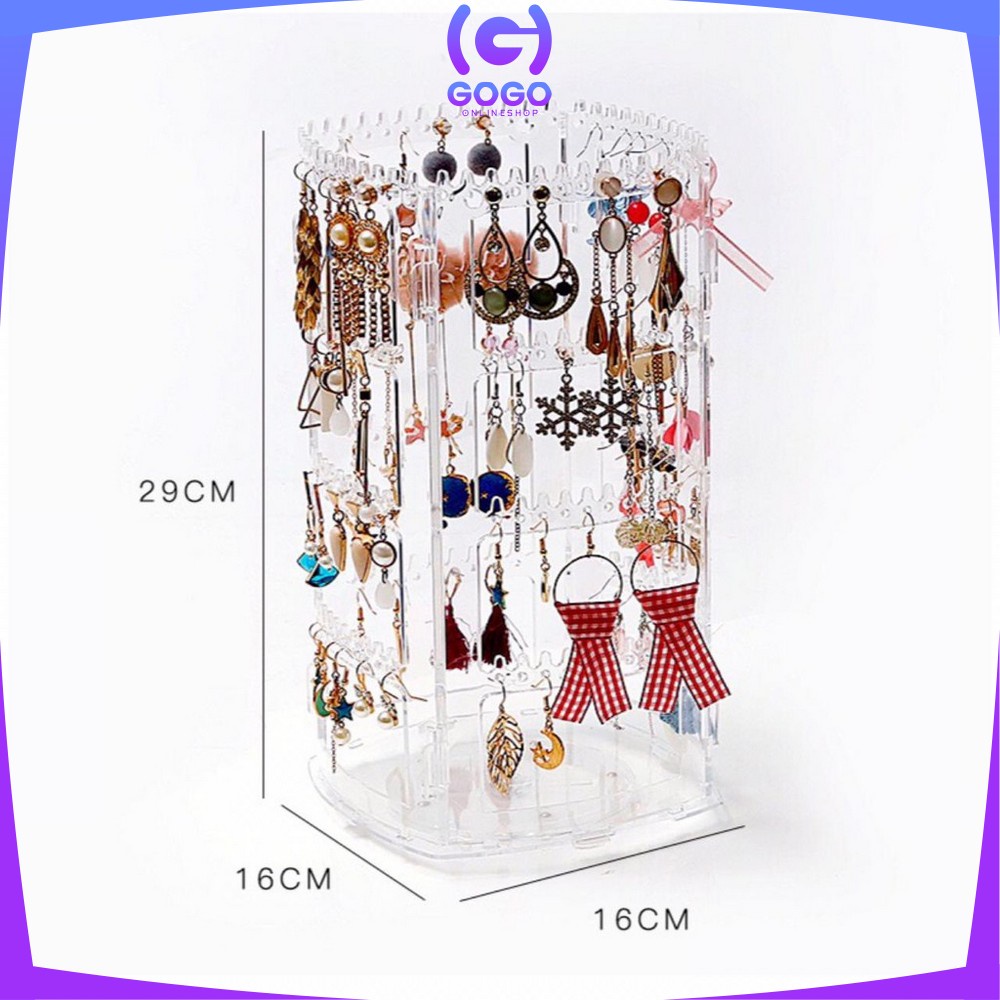 GOGO-K20 Rak Anting Acrylic Putar 360 Derajat Rak Penyimpanan Perhiasan Kalung Rak Organizer Impor