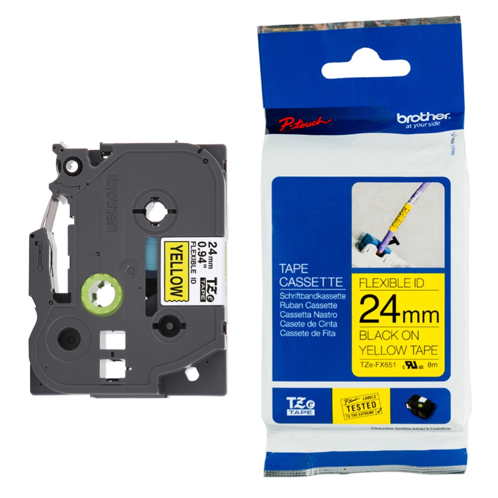 

BROTHER TZE-FX651 FLEXIBLE, BLACK ON YELLOW, 24MM TZE FX651 8MTR