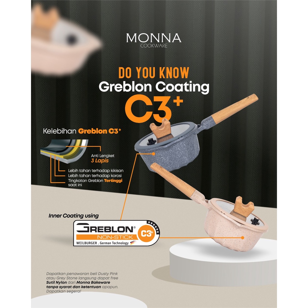 Panci Set Grey Stone Monna Cookware / Wajan / Panci Monna Free Sutil