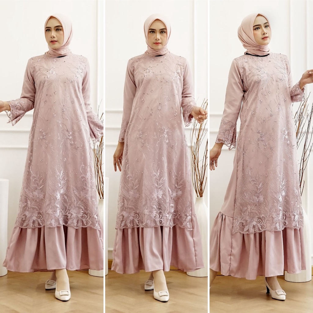 (Jamin RealPict) Gamis Pramitha Brukat Tille /SIZE S M L XL XXL XXXL JUMBO BIGSIZE / Maxi Dress Gamis Pesta Kebaya Kondangan Seragam Wisuda