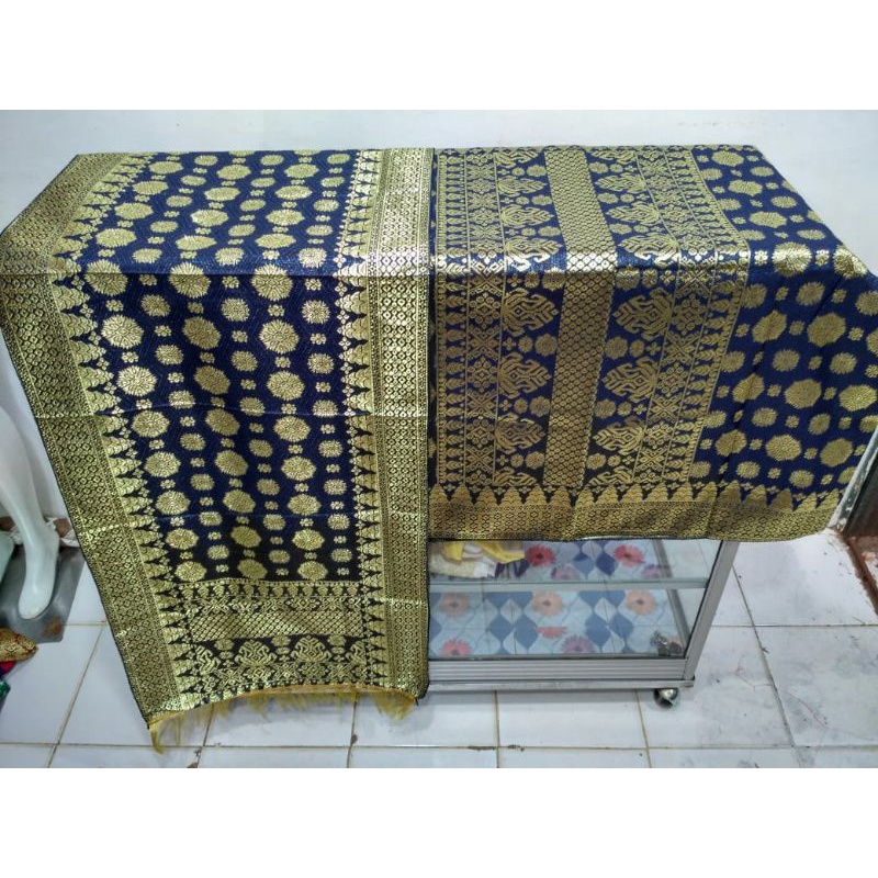 songket palembang biru navy emas