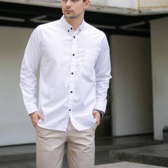 Kemeja Polos Putih Lengan Panjang Shanghai / Kemeja Pria - Putih, L