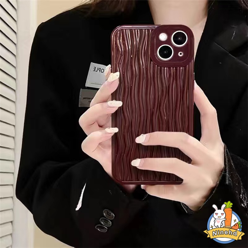 Soft Case Silikon Motif Garis Vertikal Warna Merah Wine Untuk iPhone 14 13 12 11 Pro Max X Xr Xs Max 8 7 Plus SE 2020