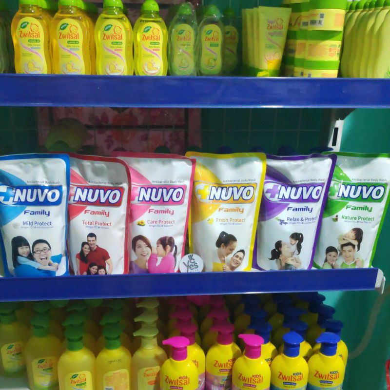 Nuvo Family 400/450ml Antibacterial Body Wash Sabun Mandi Cair Refil Mild Protect Biru Total Protek Merah Care Pink Fresh Kuning Relax Ungu Nature Hijau
