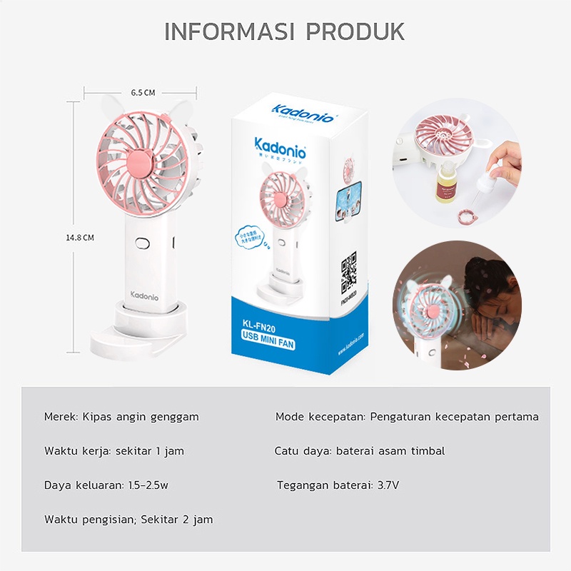 KADONIO Kipas Angin Mini Portable USB Cas Karakter Dapat Digunakan Sebagai Dudukan Ponsel KL-FN20-Upgrade-3Speed WP21