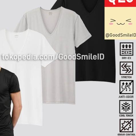 UNIQLO AIRism T-SHIRT V NECK KAOS DALAM PRIA JASTIP - PILIH WARNA, L