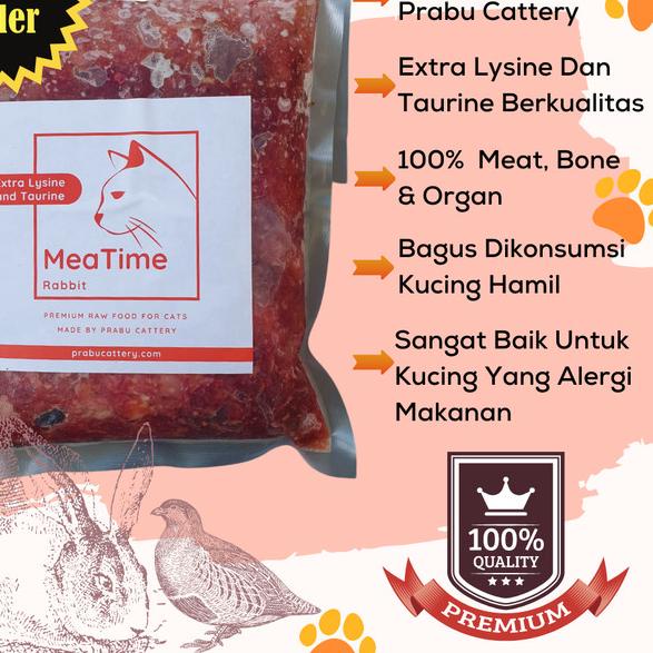 Meatime Rabbit, Makanan Kucing, Rawfood, Daging Kelinci Puyuh Giling