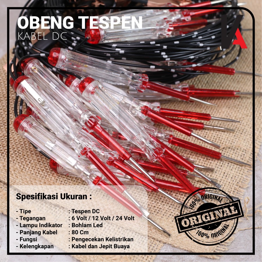 OBENG TESTPEN KABEL DC / TESPEN KABEL AKI DC / TEST PEN MOBIL MOTOR