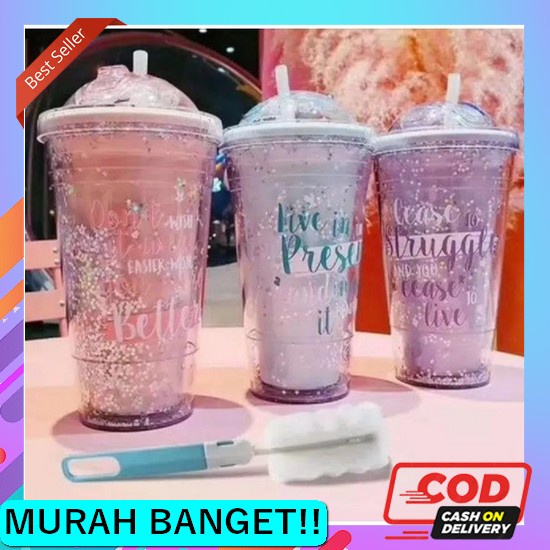 Botol Minum Lucu Tumbler Minum Aesthetic Dengan Sedotan Tumbler Glitte Glitter Tumbler Cups Blink Ge
