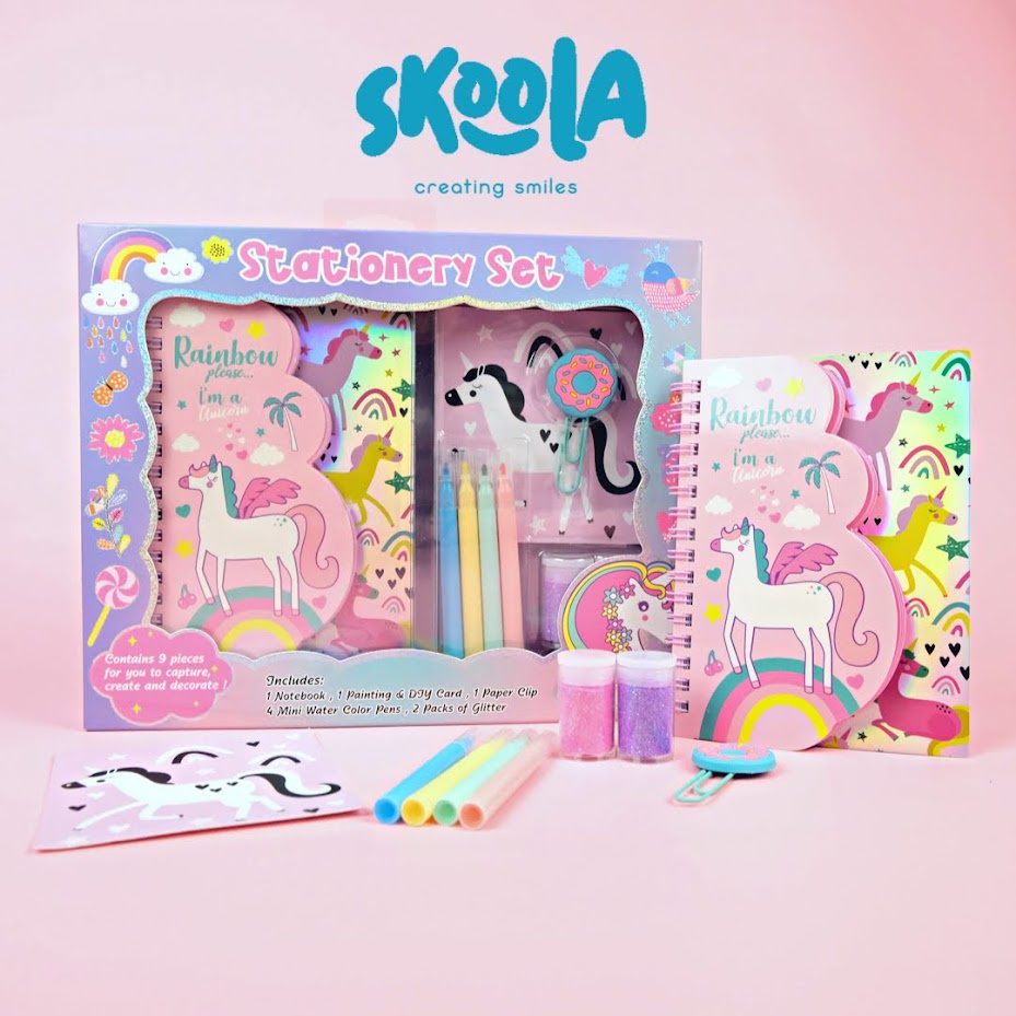 Skoola Stationery Set Alat Tulis Fancy Anak Perempuan Unicorn Cat Mermaid - Stani Staci