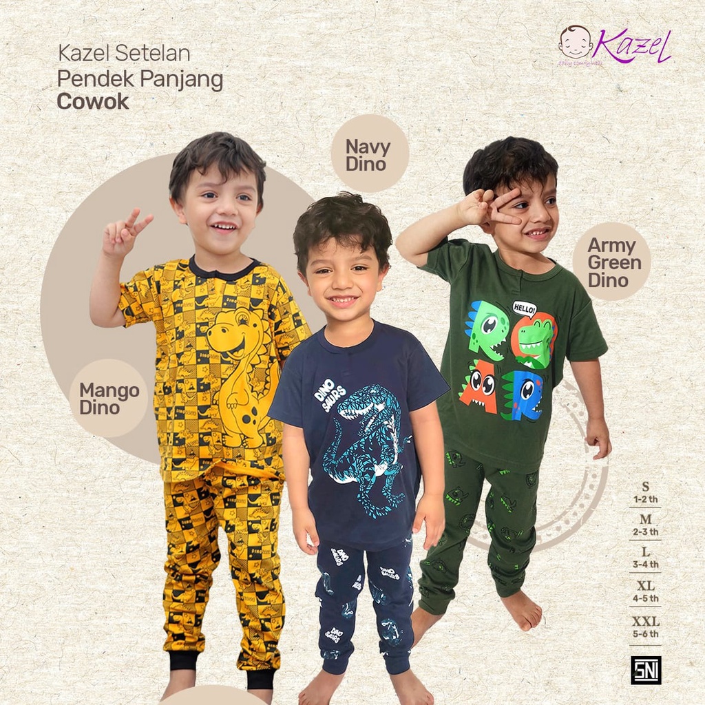 1 PCS KAZEL SETELAN PENDEK PANJANG DINO DAN UNICORN EDITION BAJU PENDEK CELANA PANJANG ANAK 1 - 6 TAHUN