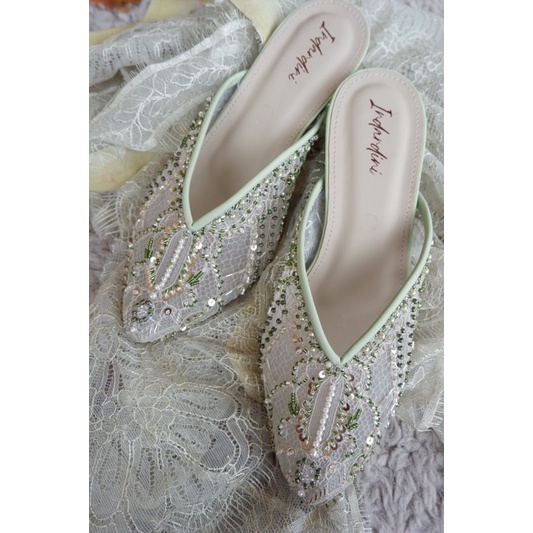 SEPATU PESTA WANITA PAYET HEELS 5CM WARNA HIJAU SAGE byindardini