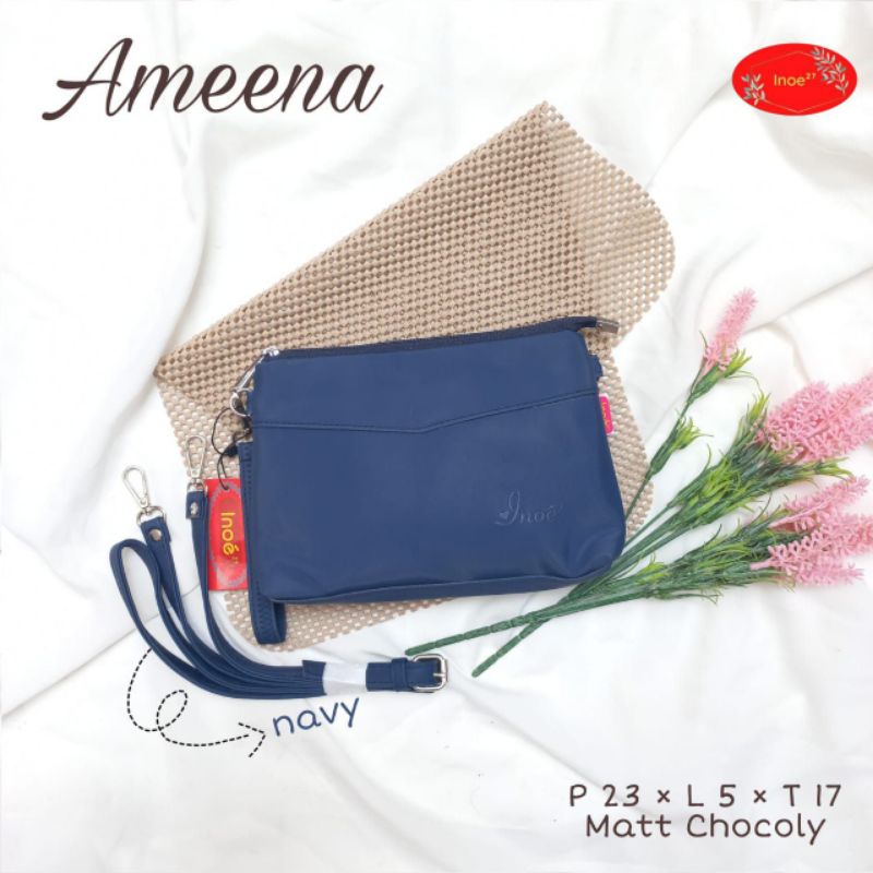 TAS AMEENA BAG BY INOE BAHAN CHOCOLY ANTI AIR WATERPROOF SELEMPANG TALI PANJANG PENUTUP RESLETING PREMIUM