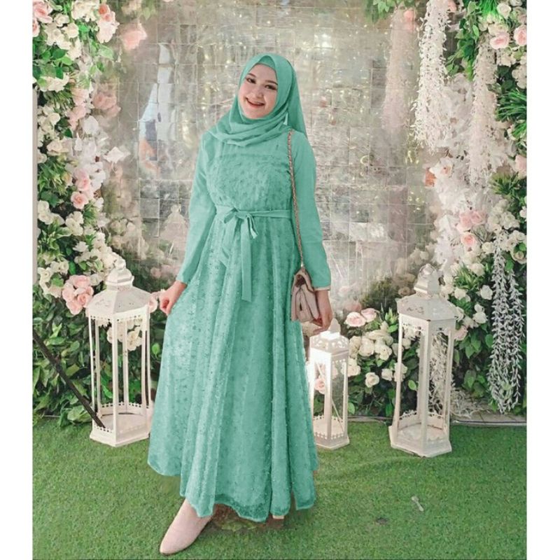 ADINDA - BAJU GAMIS BRUKAT BROKAT TILE DRESS UKURAN S M L XL UNTUK KONDANGAN PESTA NIKAHAN PERNIKAHA